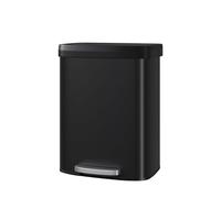 GarveeHome Poubelle 60L en acier inoxydable avec couvercle, poubelle de cuisine antirouille à pédale, support pour sac, poignée arrière, fermeture douce (Noir, 60L)