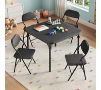 GarveeHome Set Pliable Table et chaises Enfants 5 pièces - Structure métal, Apprentissage -assises rembourrées Cuir PU - Noir, 1 Table + 4 chaises (1+4)