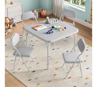 GarveeHome Set Pliable Table et chaises Enfants - Mobilier d’activité Confortable, Surface Cuir PU, Structure métal - Gris, 1 Table + 4 chaises (1+4)