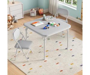 GarveeHome Set Pliable Table et chaises Enfants - Structure métal Solide, Repas -assises PU rembourrées - Gris, 1 Table + 2 chaises (1+2)