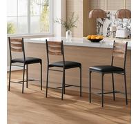 GarveeHome Style rétro Industriel et Confort - Chaise de Bar Haute avec Dossier, Coussin épais, Assise imperméable, Lot de 2