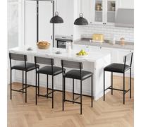 GarveeHome Style rétro - Lot de 4 tabourets de Bar avec Dossier et Repose-Pieds - Assise Large rembourrée PU - Hauteur comptoir 65 cm - Gris, Four-Piece Bar Chair