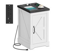 GarveeHome Table de Chevet Moderne avec Station de Frais - 2 Prises AC, Ports USB & Type-C, Gestion des câbles, étagère réglable - pour Chambre, Salon ou Bureau - Couleur : Blanc