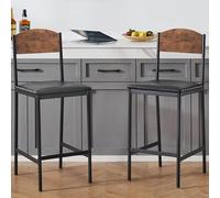 GarveeHome Tabourets de Bar 64 cm, Assise rembourrée en Similicuir PU - Dossier, Repose-Pieds, Pieds en métal, Montage Facile - Lot de 2, Couleur rétro, 2-Pack Bar Chairs