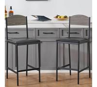 GarveeHome Tabourets de Bar 64 cm avec Dossier - Assise rembourrée en Similicuir Gris, Repose-Pieds, Pieds en métal, Montage Facile - Lot de 2, Gris, 2-Pack Bar Chairs