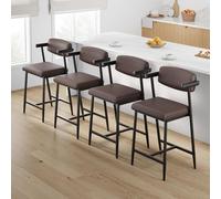 GarveeHome Tabourets de Bar avec accoudoirs, Assise Large en Cuir Marron rembourré, Dossier et Repose-Pieds, Structure métal Robuste - Lot 4