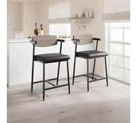 GarveeHome Tabourets de Bar avec accoudoirs, Assise Large rembourrée, Dossier Ergonomique Bois, Repose-Pieds, piètement métal Robuste - Lot de 2
