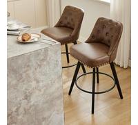 GarveeHome Tabourets de Bar pivotants 360° Lot de 2 - Style Moderne - Assise capitonnée Cuir PU Marron, Dossier Confortable, Hauteur 66 cm - Pieds Bois Massif - pour Cuisine, PU|Brown