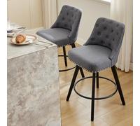 GarveeHome Tabourets de Bar pivotants 360° Lot de 2 - Style Moderne - Assise rembourrée Lin, Dossier capitonné, Hauteur 66 cm - Pieds Bois Massif - pour Cuisine, îlot, Linen | Gray