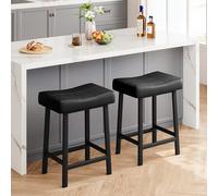 GarveeHome Tabourets de Bar sans Dossier rembourrés 24 Pouces - Assise Selle en Simili Cuir Noir, Pieds métal Robustes, Lot de 4