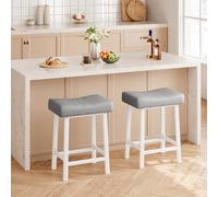 GarveeHome Tabourets de Bar sans Dossier rembourrés 24 Pouces - Chaises Style Selle en Simili Cuir Clair et Gris, Base métal Robuste, Confort idéal, Montage Facile - Lot de 4