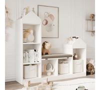 GarveeLife Bibliothèque Banc, Étagère à Jouets, Etagère pour Enfants avec 8 Compartiments De Rangement, Bibliothèque Enfant, Blanc, 121 x 30 x 108 cm