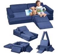GarveeLife Canapé pour Enfants, 12pcs Canapé pour Enfants avec Blocs De Mousse, Épais, Plus Résistant, avec Fermeture éclair Invisible, Canapé Modulable Pliable Multi-Styles, Bleu