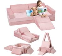 GarveeLife Canapé pour Enfants, 12pcs Canapé pour Enfants avec Blocs De Mousse, Épais, Plus Résistant, avec Fermeture éclair Invisible, Canapé Modulable Pliable Multi-Styles, Rose