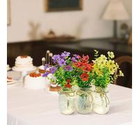 GarveeLife Centre de Table Décoratif Lot de 6 Vases Mason Jar Peints Avec Marguerites Artificielles Et Guirlandes LED Idéal Mariage, Fête, Réception, Décoration Maison Daisy Coloré
