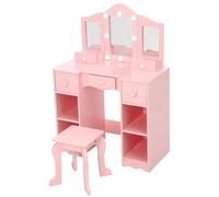 GarveeLife Coiffeuse Enfant Table De Maquillage avec Tabouret 3 Miroirs LED Et 5 Tiroir Meuble De Maquillage en Bois pour Petites Filles 3 à 6 Ans - 70 x 34 x 100 cm, Rose