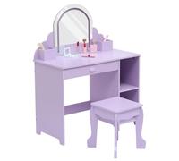 GarveeLife Coiffeuse Enfants Fille avec Tabouret&Lumières LED,Bureau Enfants 3+Ans avec Miroir,Table De Maquillage Princesse avec 1 Tiroir, Violet