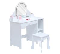 GarveeLife Coiffeuse Enfants Fille avec Tabouret&Lumières LED,Bureau Enfants 3+Ans avec Miroir,Table De Maquillage Princesse avec 1 Tiroir, Blanc