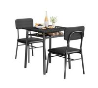 GarveeLife Ensemble Table à Manger avec 2 Chaises, Table Carrée en Noir Mat Style Industriel avec Étagère de Rangement, pour Intérieurs Modernes, Cuisine et Salle à Manger