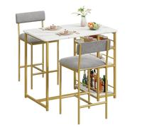GarveeLife Ensemble Table De Bar avec 2 Chaises Rembourrées, Table De Bistrot pour Cuisine avec 3 Étagères (Doré, 92 x 50 x 92 cm)