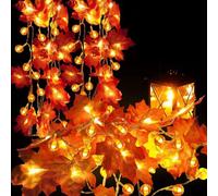 GarveeLife Guirlande Lumineuse d’Automne 3 m, 20 LED Solaires | Feuilles d’érable & citrouilles - Étanche IP65 intérieur/extérieurérieur, déco porte/fenêtre/cheminée-Thanksgiving/Halloween