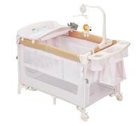 GarveeLife Lit bébé Multifonction 5-en-1 Pliable - Parc bébé avec Matelas, Table à Langer, Berceau cododo réglable, Mobile Musical, Deux Niveaux, Sac de Transport - Coloris Kaki européen à