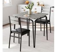 GarveeLife Set Table à Manger 3pcs Carrée Compacte 2 Chaises Remb. Blanc | Chaises rembourrées, design compact, coloris blanc, idéal pour cuisine/appartement, gain de place