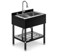 GarveeMore 120x61cm Évier Utilitaire Autoportant En Acier Inoxydable 304 | Évier de Buanderie, avec Robinet Mitigeur Extractible Eau Chaude/Froide, Étagère de Rangement, Garage, Atelier, Buanderie