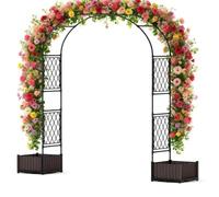 GarveeMore Arche Dôme Paravent avec Bac de Plantation, Fer + PE, Tuteur pour Plantes Grimpantes, Décoration Jardin Moderne Résistante, 200x40x220 cm
