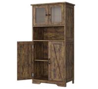 GarveeMore Armoire de Rangement d’entrée Haute sur Pied, 4 Portes Dont vitrées, étagères réglables, Style Rustique Moderne, Placard Bois, 60 x 30 x 128 cm, Couleur rétro, Taille 60x30x128