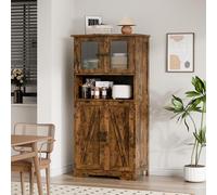GarveeMore Armoire Haute 128cm Rustique Moderne Portes Vitrées | Armoire haute 128cm 60×30cm, portes vitrées, étagères réglables, sur pied style rustique moderne, cuisine SDB salon