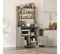 GarveeMore Baker’s Rack/Support de Four pour Cuisine - Meuble Micro-Ondes avec Placard à Porte, étagères Bar à café - Plan de Travail épais - Rustique Gris - Alim US 2AC + 2A