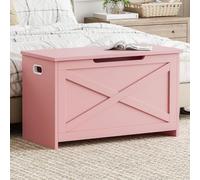 GarveeMore Banc Coffre de Rangement d’entrée 30" en Bois avec Assise - Style Farmhouse Vintage - Couvercle relevable, charnières de sécurité - Imposant capacité (Chaussures/Jouets/Plaids) - Rose