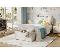 GarveeMore Banc Coffre de Rangement en Bois 100 cm - Style Ferme - Robuste - Charnières de sécurité - Capacité 136 kg - pour entrée, Salon, Chambre - Motif Blanc