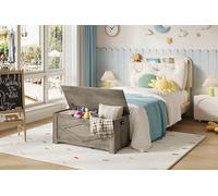 GarveeMore Banc Coffre de Rangement en Bois 100 cm - Style Ferme Rustique - Charnières de sécurité - Capacité 136 kg - pour entrée, Chambre, Salon - Facile à Monter - Motif Gris lavé