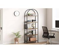 GarveeMore Bibliothèque échelle Haute 5 Niveaux 71" avec Arche - Étagère Ouverte sur Pied Style Industriel - Cadre métal Robuste - pour Bureau, Salon, Chambre - Couleur: Black Iron Frame + Classique