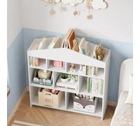 GarveeMore Bibliothèque Enfant 4 Niveaux 9 Cases, 100x30x103cm | Style maison, étagère ouverte, kit anti-basculement, blanc. Idéal chambre/crèche.