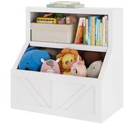 GarveeMore Bibliothèque Enfant avec Coffre à Jouets - Meuble de Rangement 2 Niveaux en Bois/MDF - 5 casiers Cubby + Grand bac - pour Chambre, Salle de Jeux, crèche - Couleur: Blanc