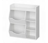 GarveeMore Bibliothèque Enfant Double Face 3 Niveaux - Rangement Jouets 5 Compartiments/Cubes - Grand Plateau bonjourérieur - Étagère Bois pour Chambre, Maternelle - Blanc (Couleur: White)
