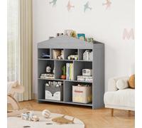 GarveeMore Bibliothèque Enfant Maison en Bois - Étagère 4 Niveaux, 9 à 15 casiers - Rangement Livres & Jouets, kit Anti-basculement, Gris - Couleur : Gris