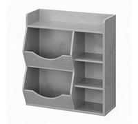 GarveeMore Bibliothèque Enfant pédagogique Double Face 3 Niveaux - Rangement Jouets 5 Compartiments/Cubes - Grand Plateau bonjourérieur - Étagère Bois pour Chambre, Maternelle - Gris (Couleur: Grey)