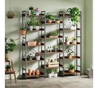GarveeMore Bibliothèque Industrielle 5 Niveaux en Bois Massif avec Structure métallique - étagère Ouverte Rustique pour Bureau, Salon ou Chambre - JJSJ-002 Ironwood Three-Piece Five-Tier Bookshelf