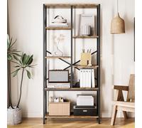 GarveeMore Bibliothèque Industrielle 6 Niveaux, étagère Ouverte Bois & métal - Grand Verticale autoportante, Style Rustique Vintage - pour Bureau, Salon, Chambre - Couleur : Noir