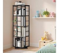 GarveeMore Bibliothèque rotative 360° 4 Niveaux 137 cm, étagère d’Angle Colonne étroite Gain de Place - Tour de Rangement Verticale, Cadre métal Style Industriel, Design Anti-Chute - Noir