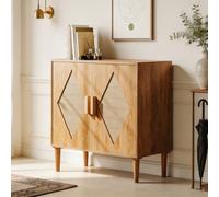 GarveeMore Buffet bohème 2 Portes rotin tressé 80 cm | Design bohème rotin tressé, étagère intérieure ajustable, rangement spacieux, meuble polyvalent pour salon, chambre ou entrée