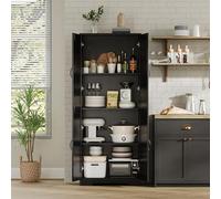 GarveeMore Buffet Haut indépendant Moderne - 152 cm, 4 Niveaux - Étagères réglables, 2 Portes, kit Anti-basculement - pour Salon, Cuisine, Salle de Bain - Couleur : frêne Noir