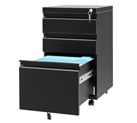 GarveeMore Caisson classeur Mobile 3 tiroirs Metal Noir 37x44x60cm | Serrure avec 2 clés - roulettes - étagère réglable - A4/Lettre/Légal - sous bureau - gain de place