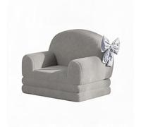 GarveeMore Canapé Enfant 2-en-1 Convertible en Fauteuil & méridienne - Mousse Haute densité - Tissu Peluche Sherpa Doux, Housse Lavable - Léger & Pliable - Gris - 2106-9