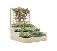 GarveeMore Carré Potager Surélevé Vertical 3 Niveaux en Bois avec Treillis | - jardinière à bacs étagés, base ouverte & drainage - pour plantes grimpantes, herbes, fleurs et légumes - extérieur