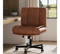 GarveeMore Chaise de Bureau Ergonomique sans accoudoirs Criss Cross, Assise Large Confort, pivotante à roulettes, Hauteur réglable, revêtement Similicuir PU, Home Office - Couleur: Marron
